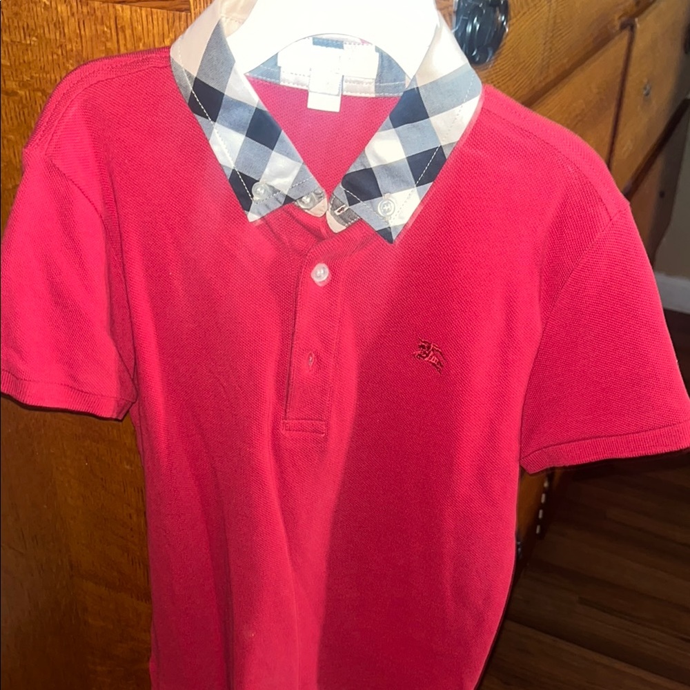 Red and Black Polo Shirt with Checkered Collar